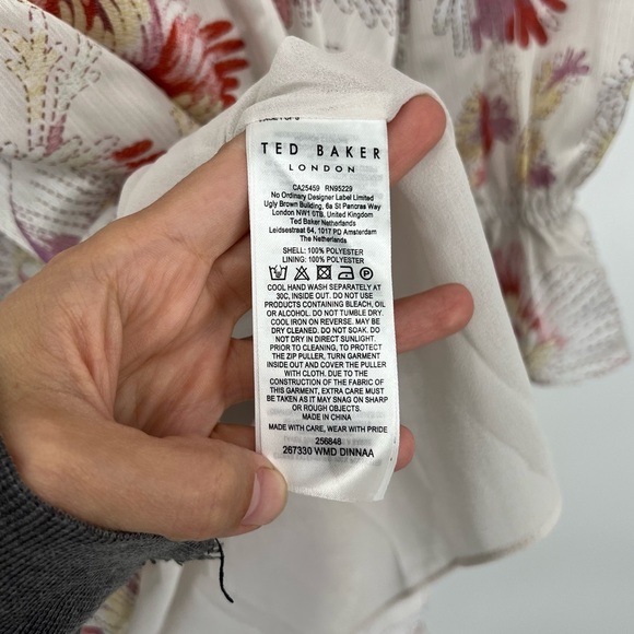 Ted Baker Dinnaa Floral Print Mini Dress Ivory 2 - Picture 9 of 10